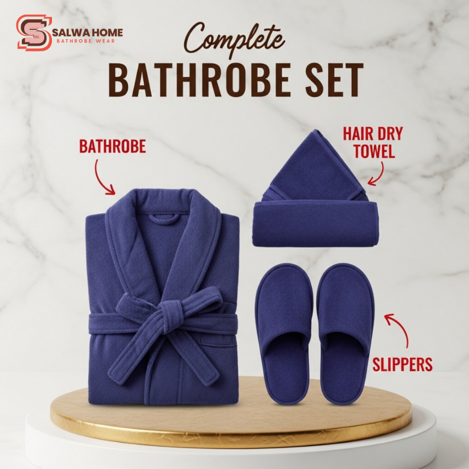 Velour Bathrobe Set - Blue