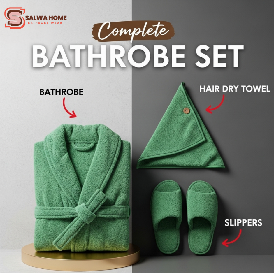 Velour Bathrobe Set - Green