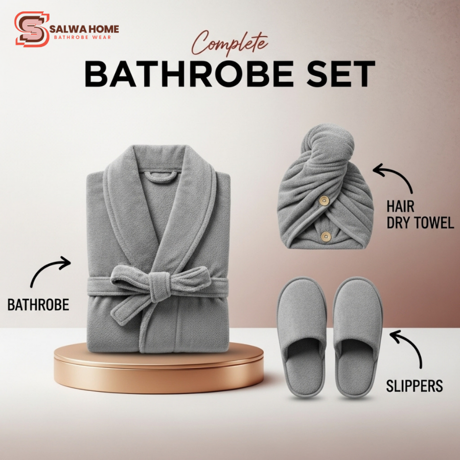 Velour Bathrobe Set - Gray