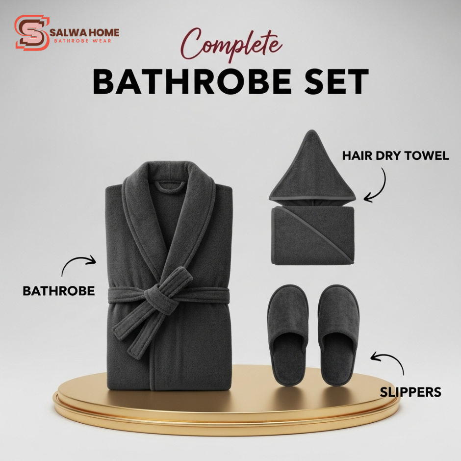 Velour Bathrobe Set - Black